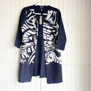 Chico's Travelers Size Small 3/4 Sleeves Blue Printed Crushed Jacket Duster NEW!